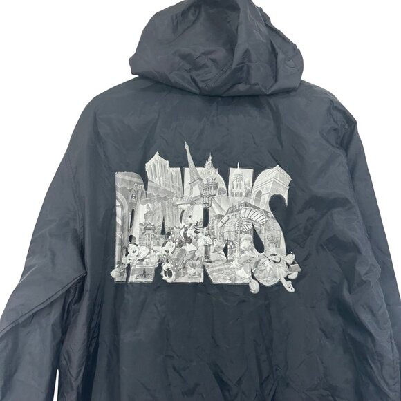 Disneyland Paris Vintage Black Windbreaker Jacket S/M With Hood & Drawstring Hem - Picture 2 of 12